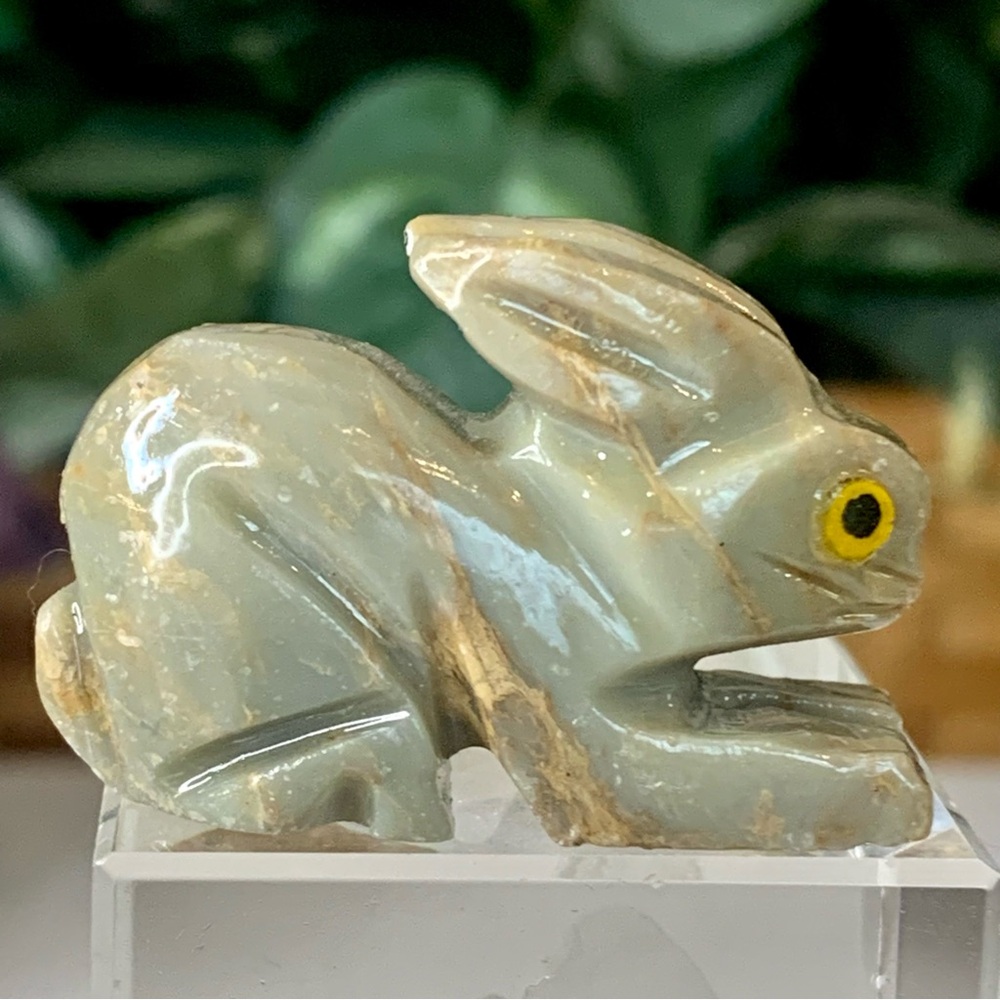 Miniature RABBIT Soapstone Carving Mini Natural Stone Carved Animal Figurine 1.5